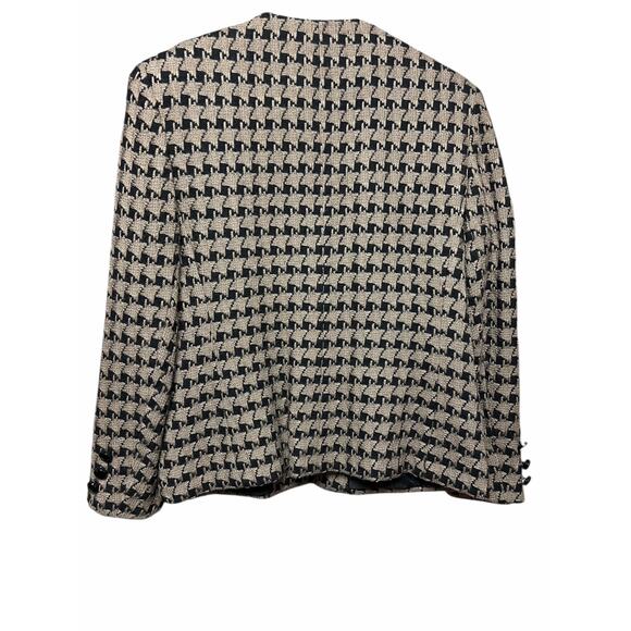 Vintage Tan Black Houndstooth Wool V-Neck Button Down Blazer - Picture 6 of 10